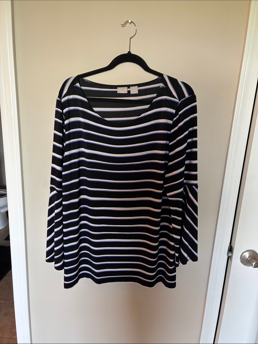 Chico's Navy and White Striped Long Sleeve Tee